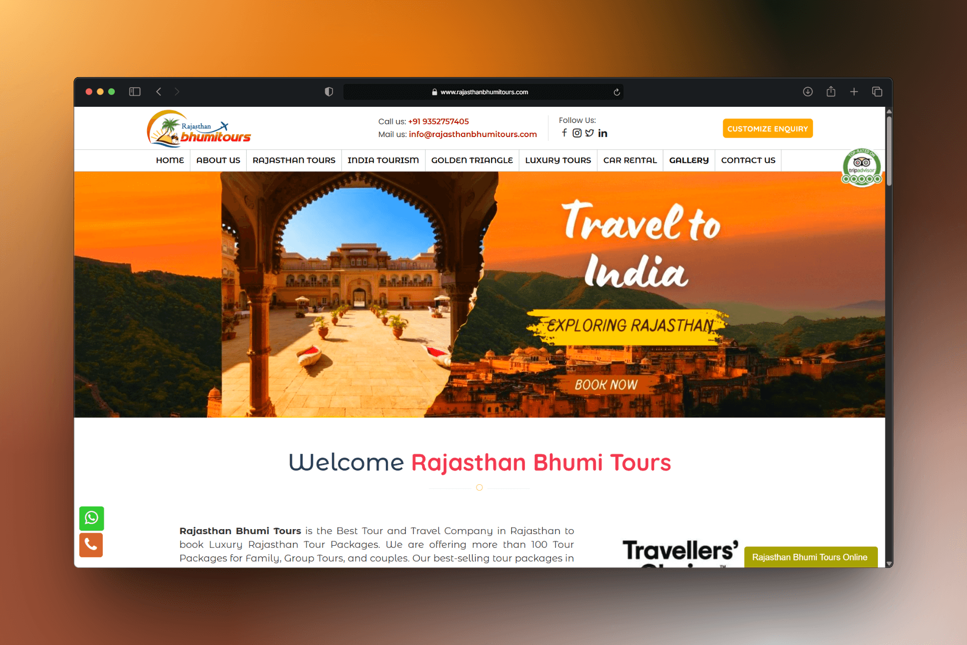 Rajasthan Bhumi Travels — screenshot of the Travel project built by Micheal Khan